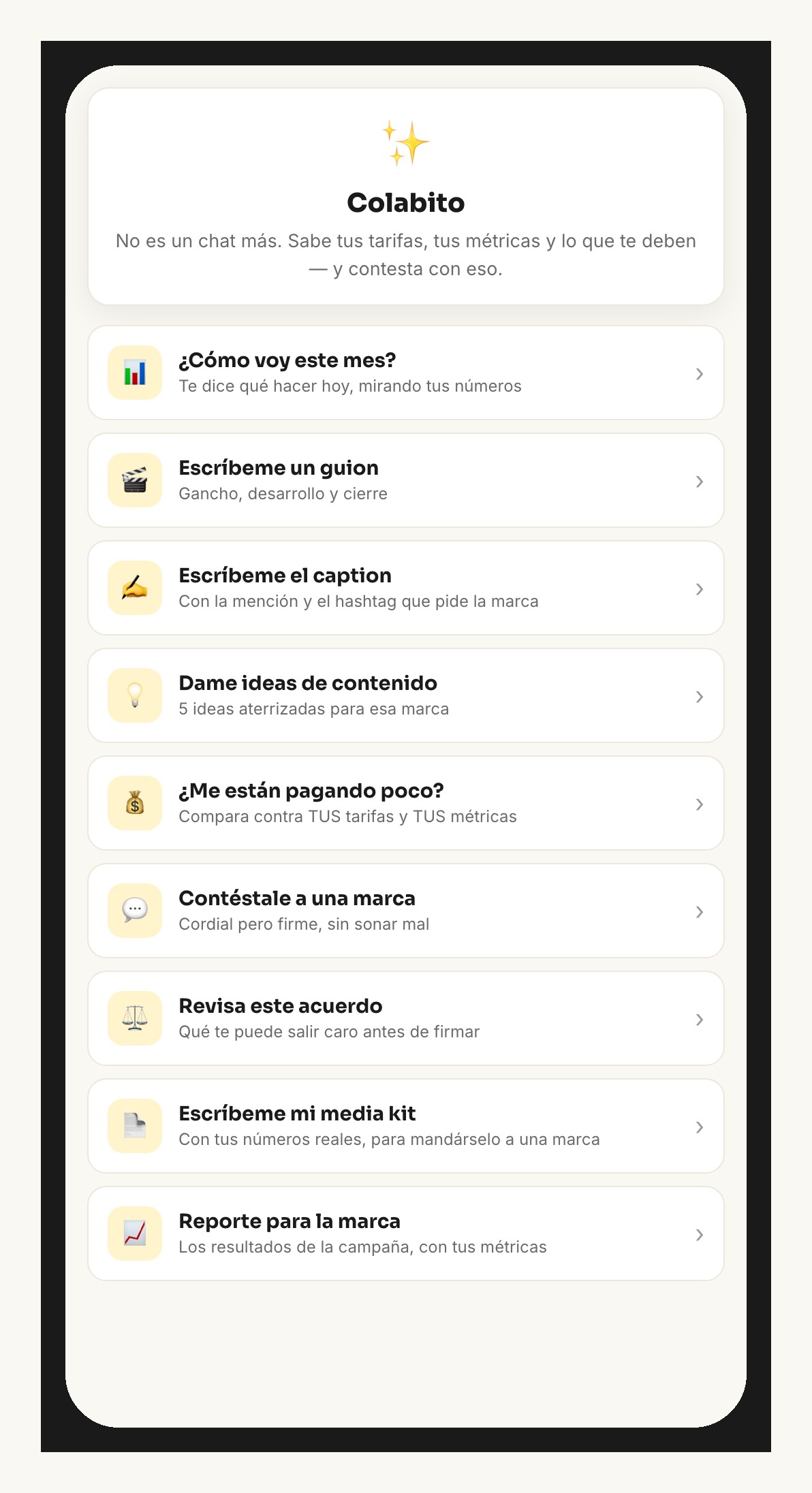 La pantalla de Colabito en la app, con sus nueve tareas